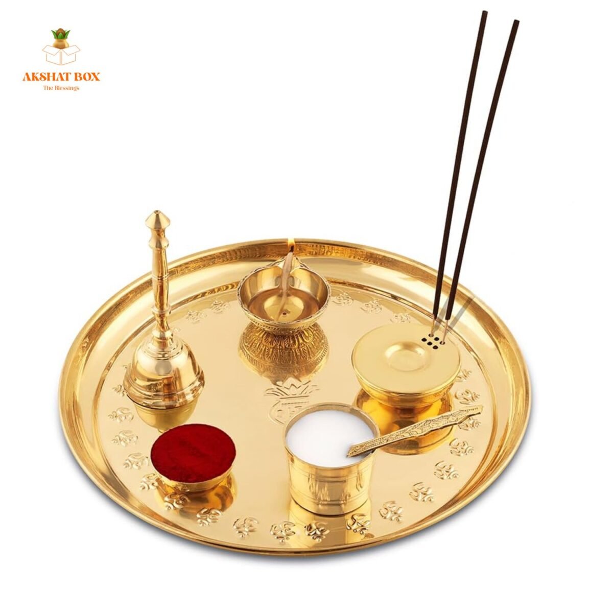 Pure Brass OM Kalash Design Pooja Thali Set - Image 4