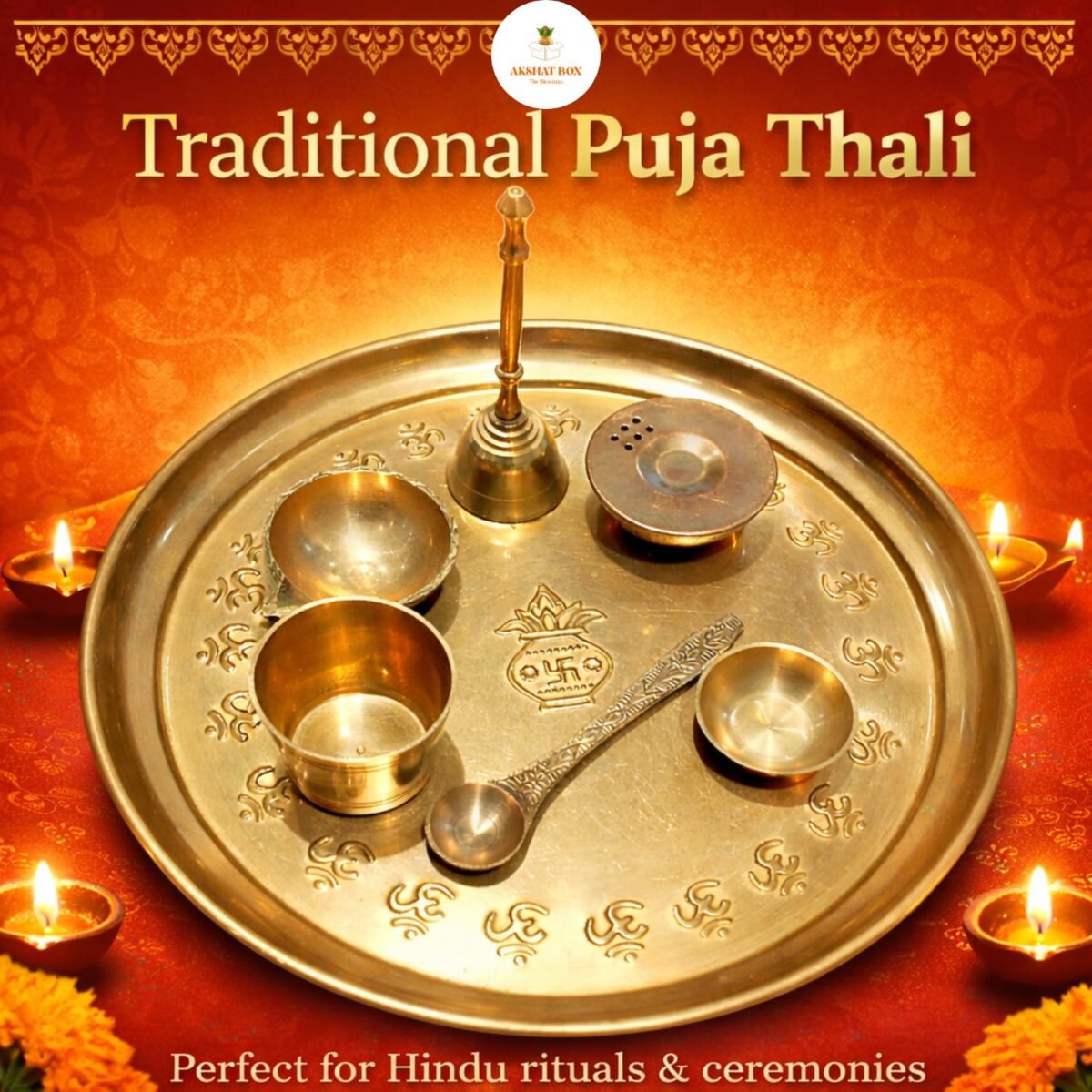Pure Brass OM Kalash Design Pooja Thali Set - Image 8