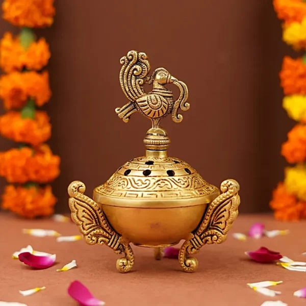 Elegant Brass Peacock Dhoop Dhuni Big