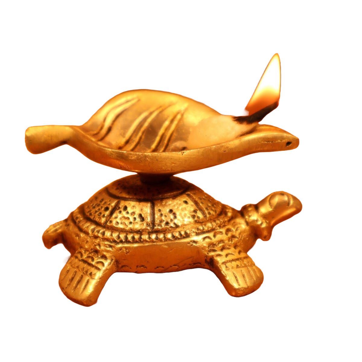 Golden Handcrafted Tortoise Statue Leaf Design Decorative Brass Diya - Image 2
