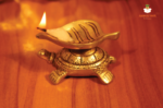 Golden Handcrafted Tortoise Statue Leaf Design Decorative Brass Diya - Image 4