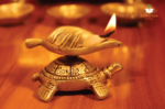 Golden Handcrafted Tortoise Statue Leaf Design Decorative Brass Diya