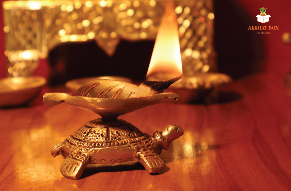 Golden Handcrafted Tortoise Statue Leaf Design Decorative Brass Diya - Image 5