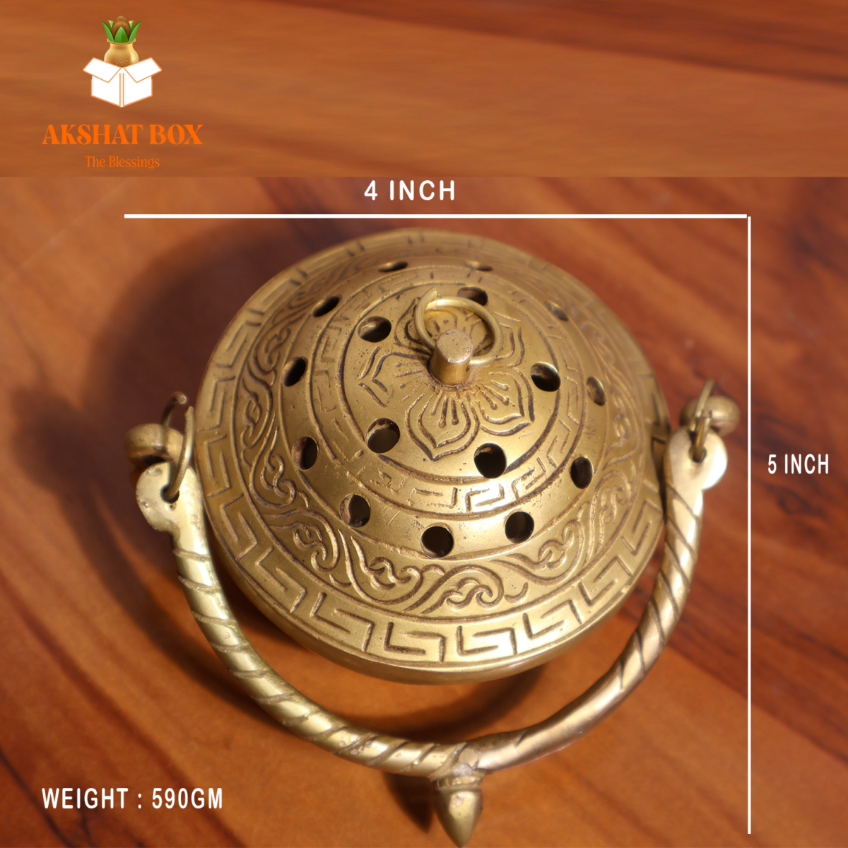 Akshat Brass Dhoop Burner with Handle & Lid (Golden) - Image 5