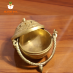 Akshat Brass Dhoop Burner with Handle & Lid (Golden) - Image 4