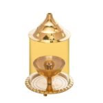 Akshat Brass Akhand Diya For Puja With Borosilicats Glass Cover(Medium)