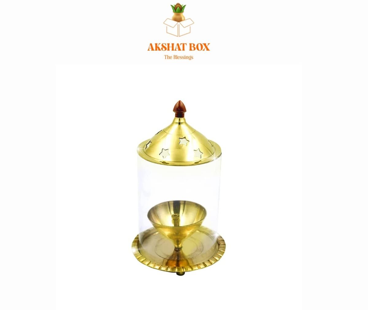 Akshat Brass Akhand Diya For Puja With Borosilicats Glass Cover(Medium) - Image 2