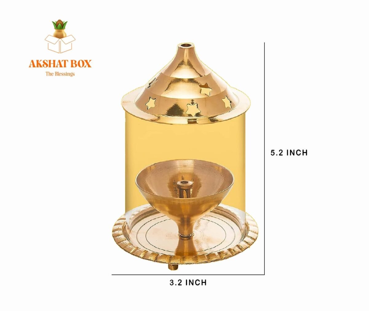 Akshat Brass Akhand Diya For Puja With Borosilicats Glass Cover(Medium) - Image 3