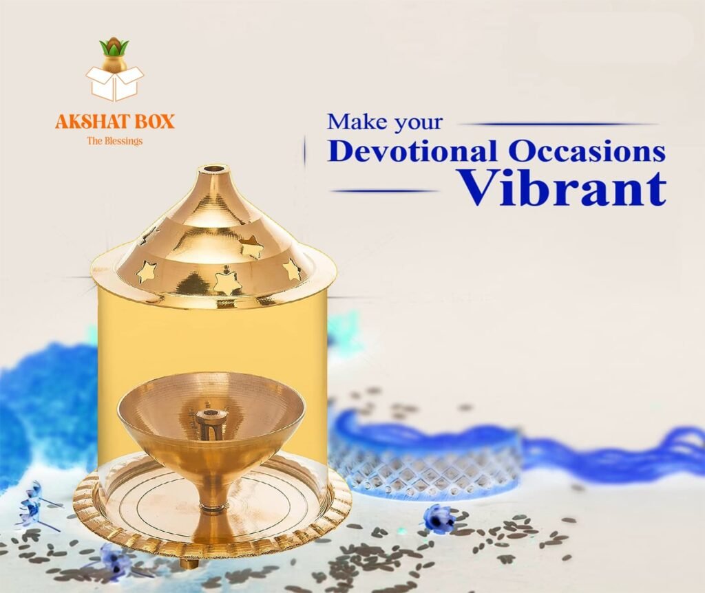 Akshat Brass Akhand Diya For Puja With Borosilicats Glass Cover(Medium ...