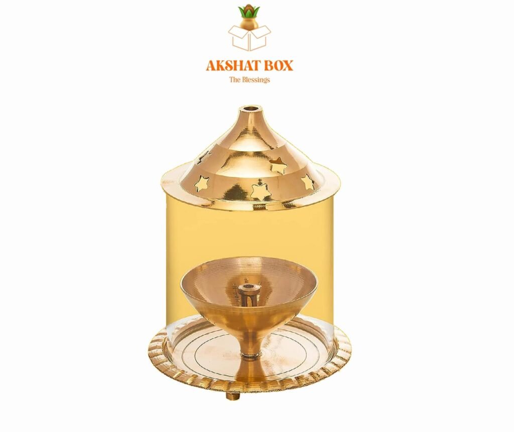 Akshat Brass Akhand Diya For Puja With Borosilicats Glass Cover(Medium ...
