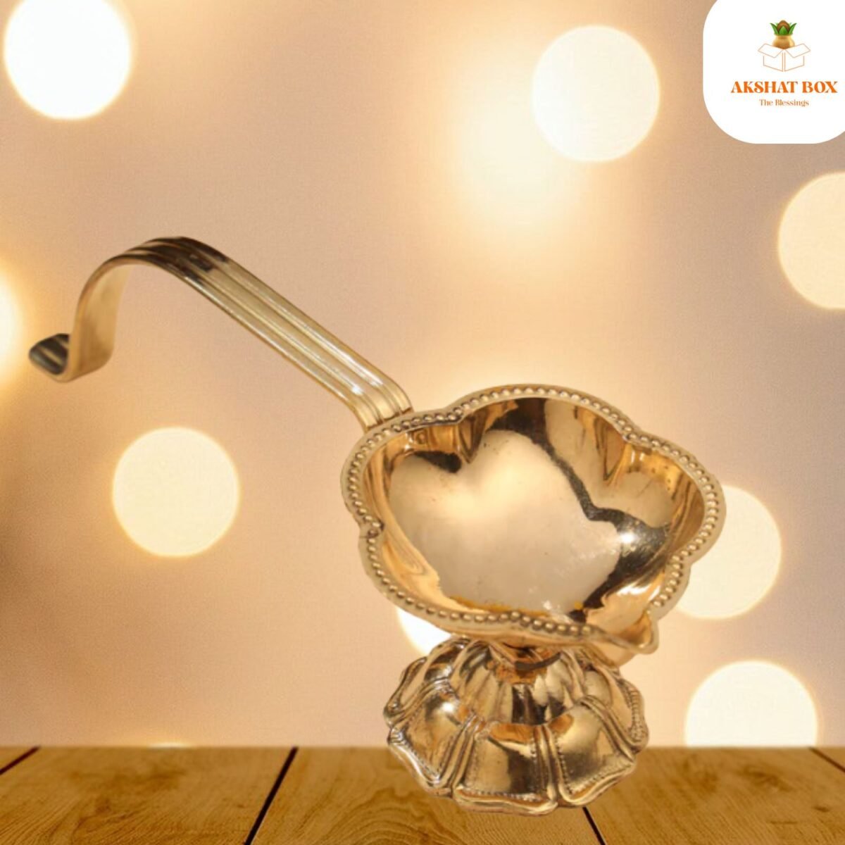Diya For Aarti Golden Finish Long Handle - Image 4