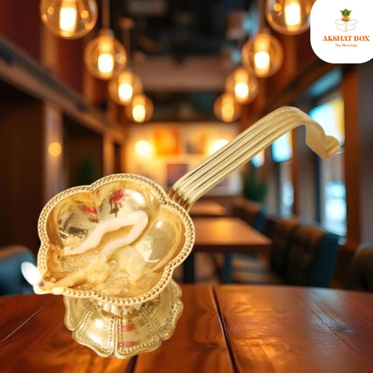 Diya For Aarti Golden Finish Long Handle - Image 3