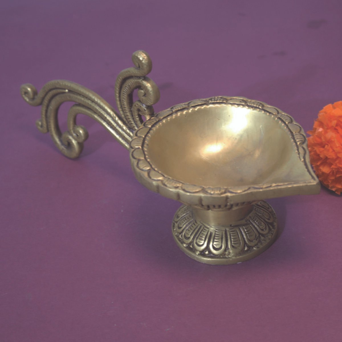 Brass Antique Handcrafted Long Handle Aarti Diya - Image 3