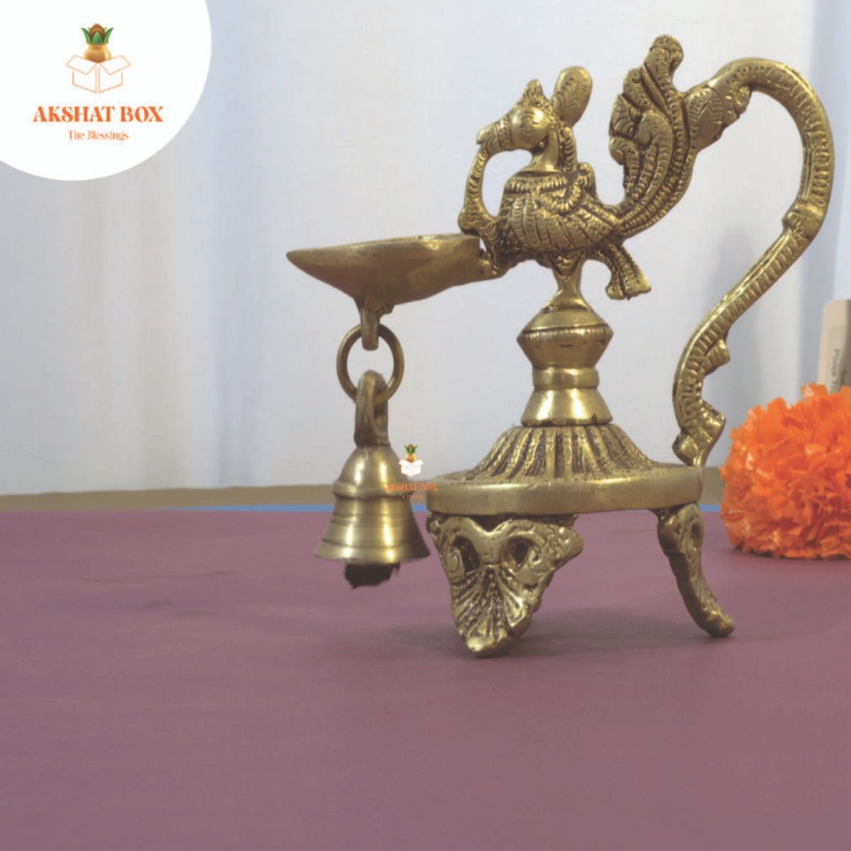 Antique Long Handle Bird With Bell Diya - Image 4