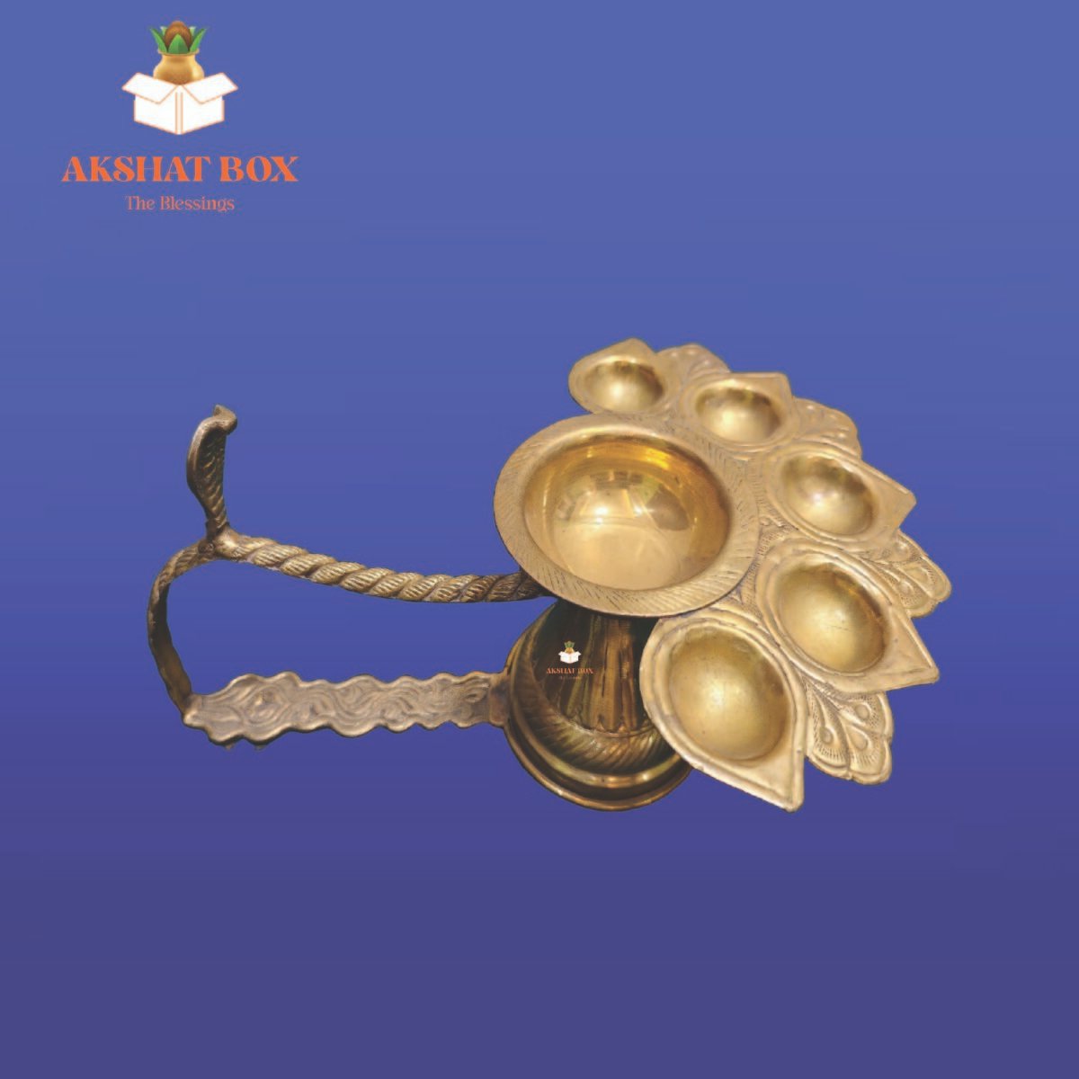 Brass Panchmukhi Aarti Diya Stand - Image 3