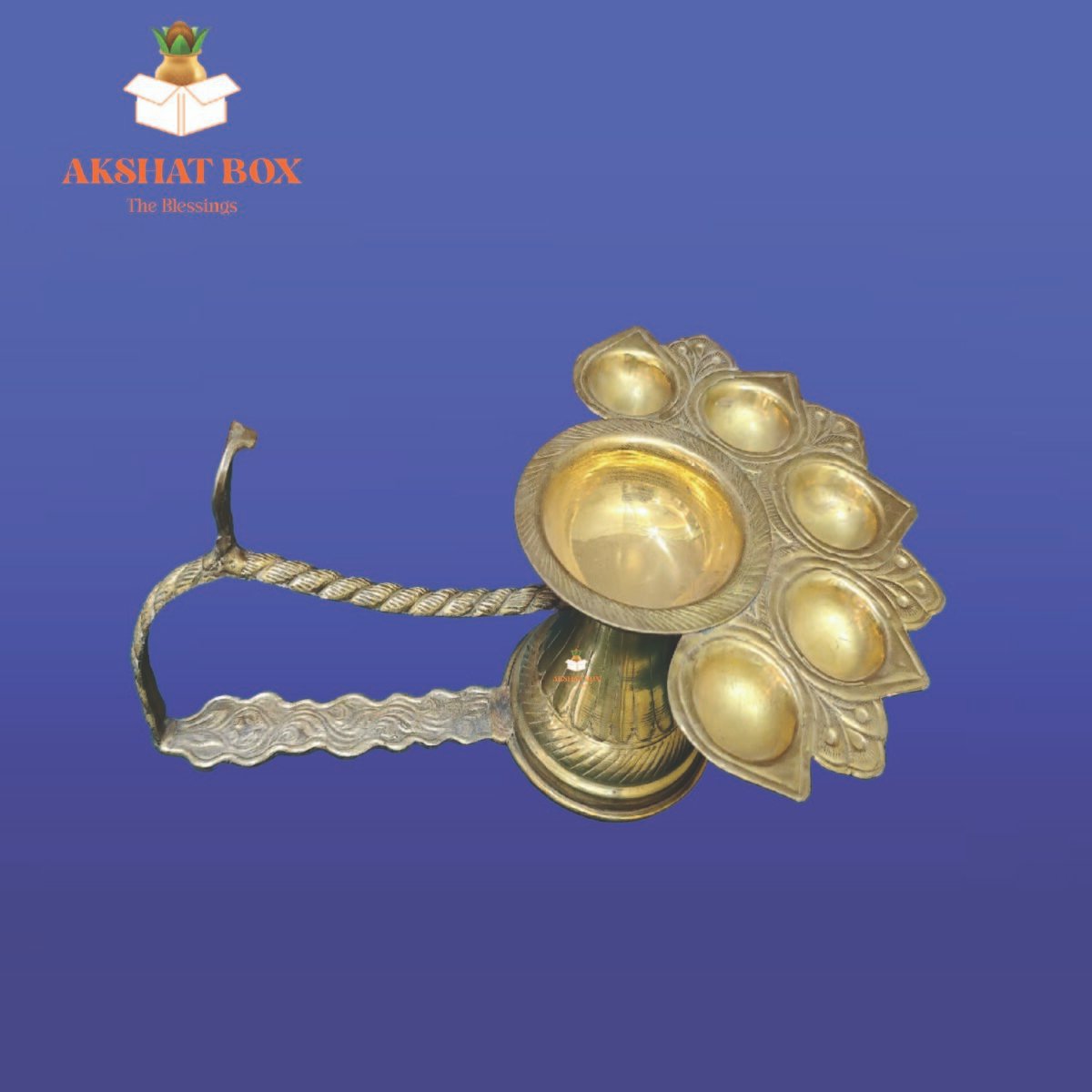 Brass Panchmukhi Aarti Diya Stand - Image 5