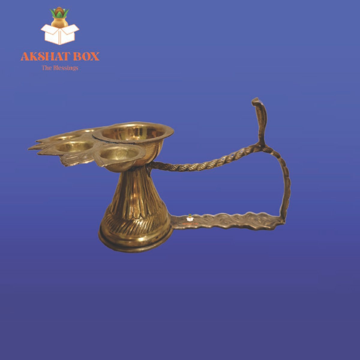 Brass Panchmukhi Aarti Diya Stand - Image 6