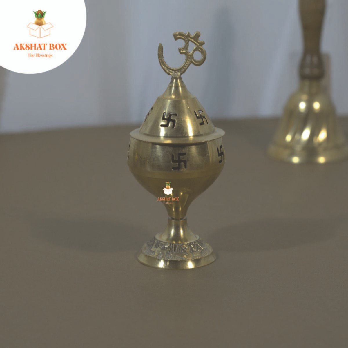 Golden Om and Swastik Symbol Decorative Brass Diya - Image 4