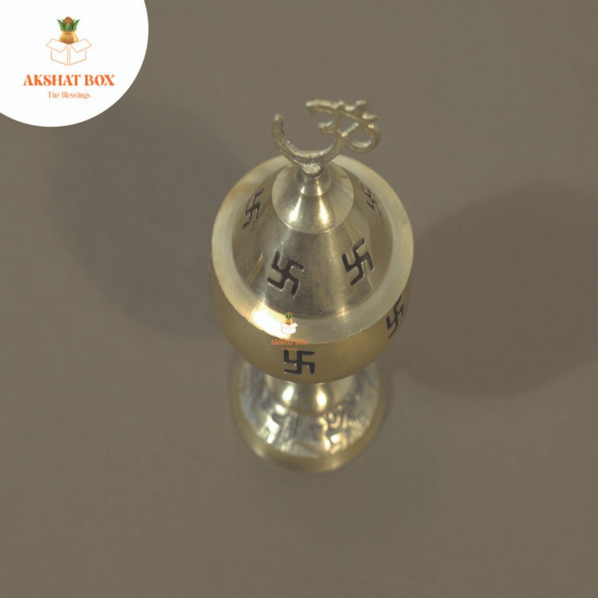 Golden Om and Swastik Symbol Decorative Brass Diya - Image 5
