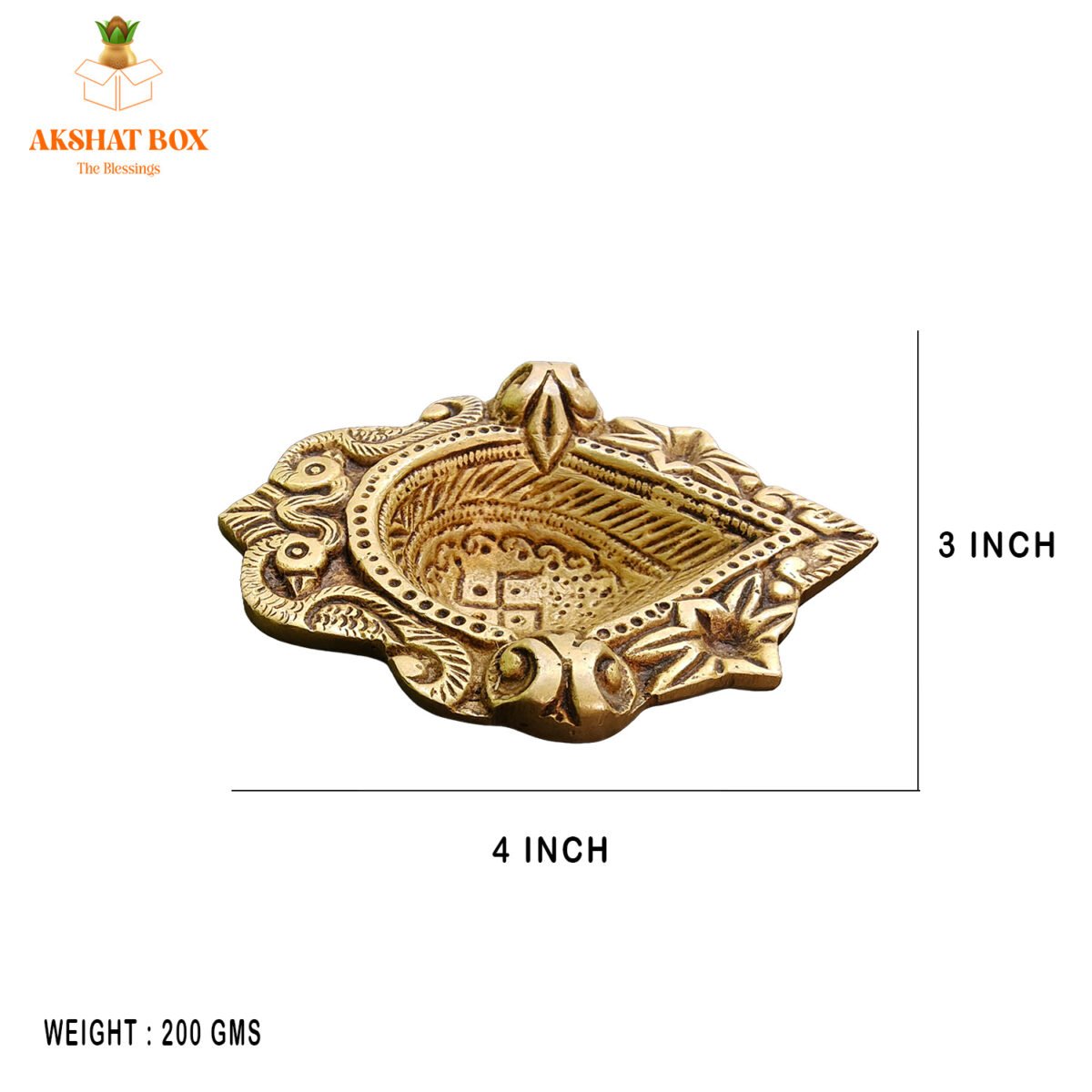 Diwali Diya Brass Heavy Engraved Swastik Inside Diya - Image 2