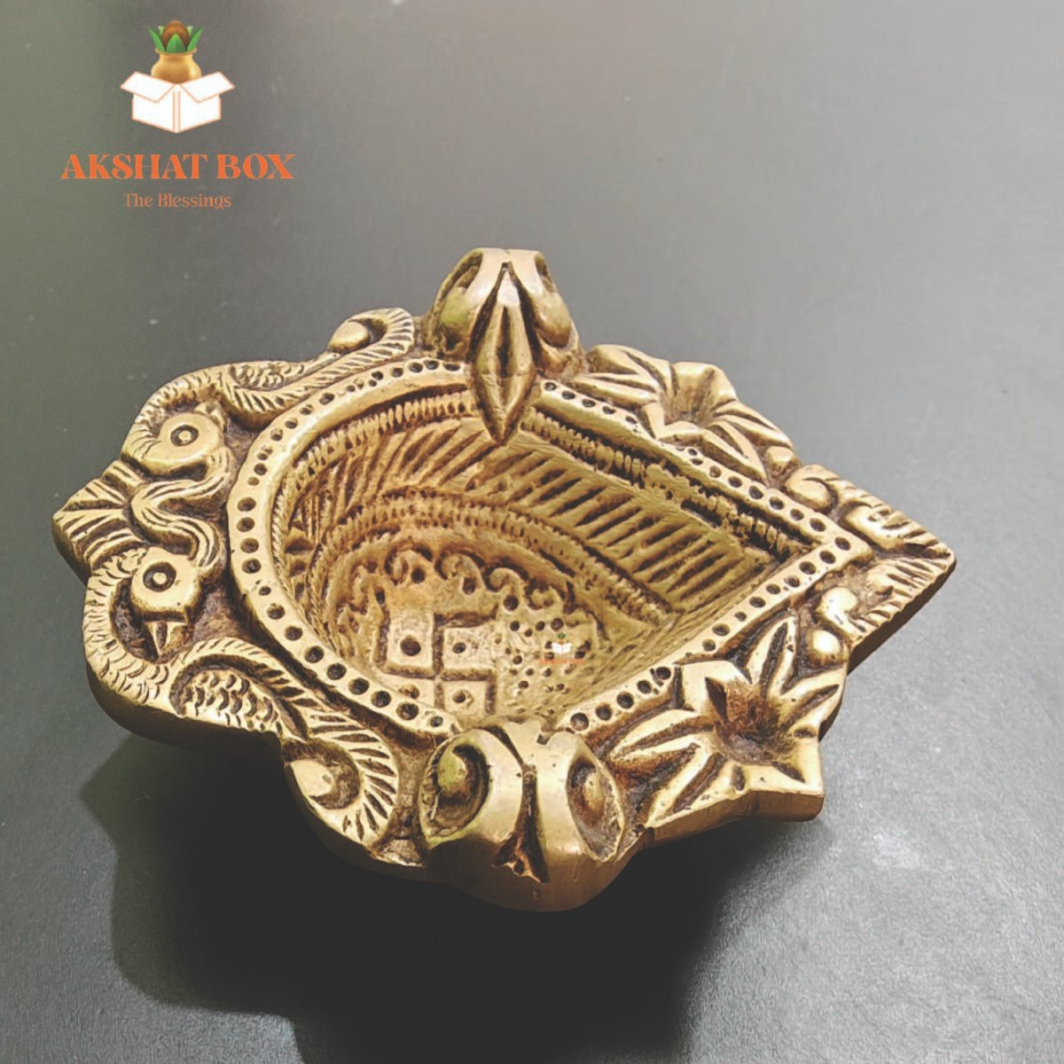 Diwali Diya Brass Heavy Engraved Swastik Inside Diya - Image 3