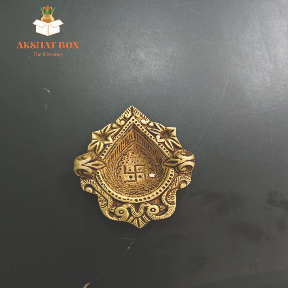 Diwali Diya Brass Heavy Engraved Swastik Inside Diya - Image 4