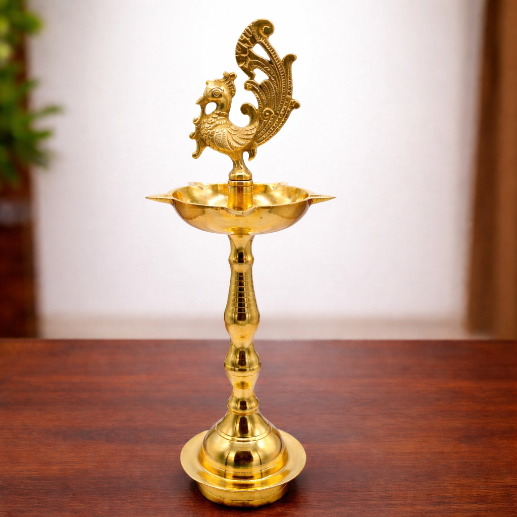 1 (5) Inaugartion brass samyee diya with peacock design - Image 1