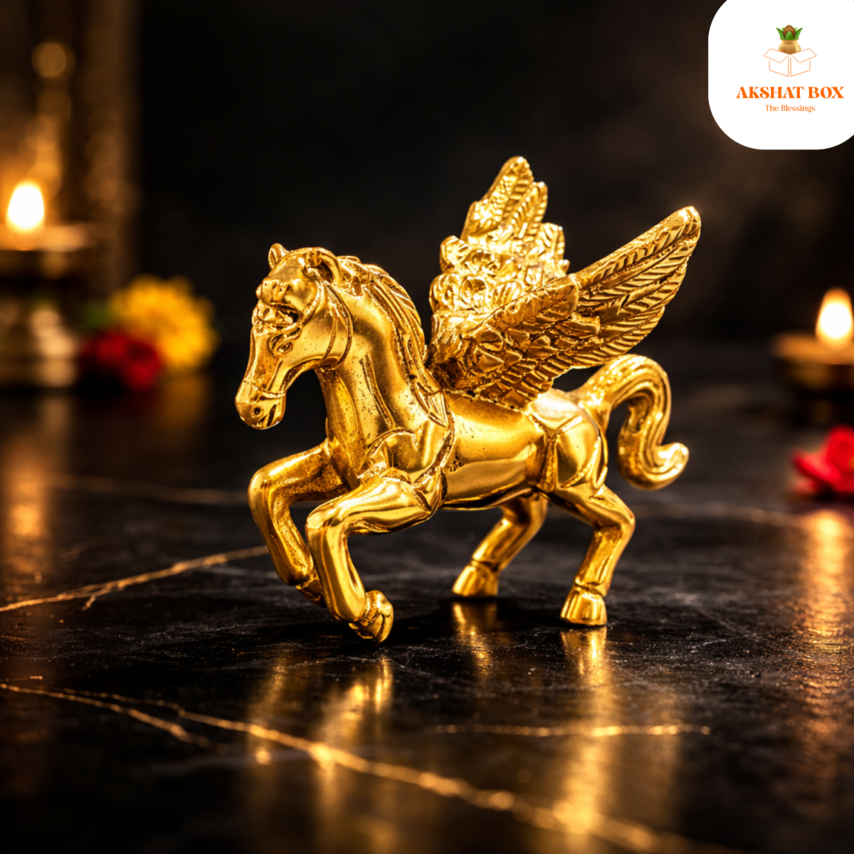 Brass Golden Flying Horse With Wings Decorative - Image 5