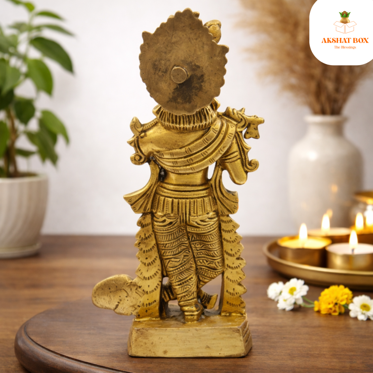 BRASS Lord Krishna Idol / Brass Krishna Idols Showpiece Flute Playing Krishna  Decorative Figurine for Home Temple Office Table Top - Image 3