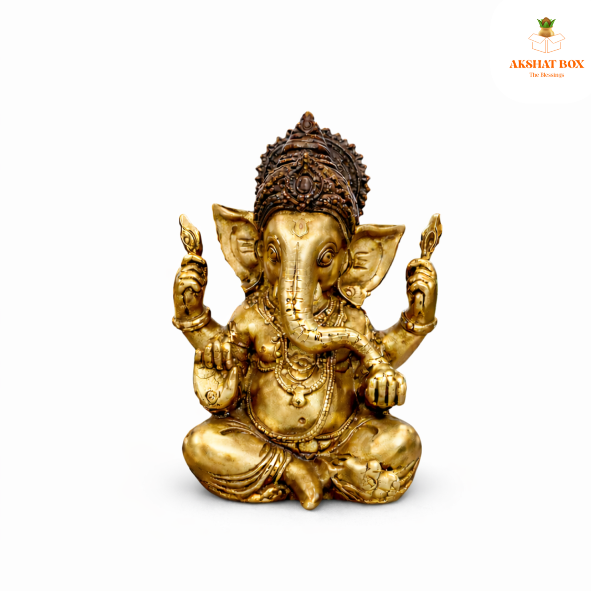 FINE POLISHED WITH ANTIQUE CROWN  GANESHA STATUE - Image 2