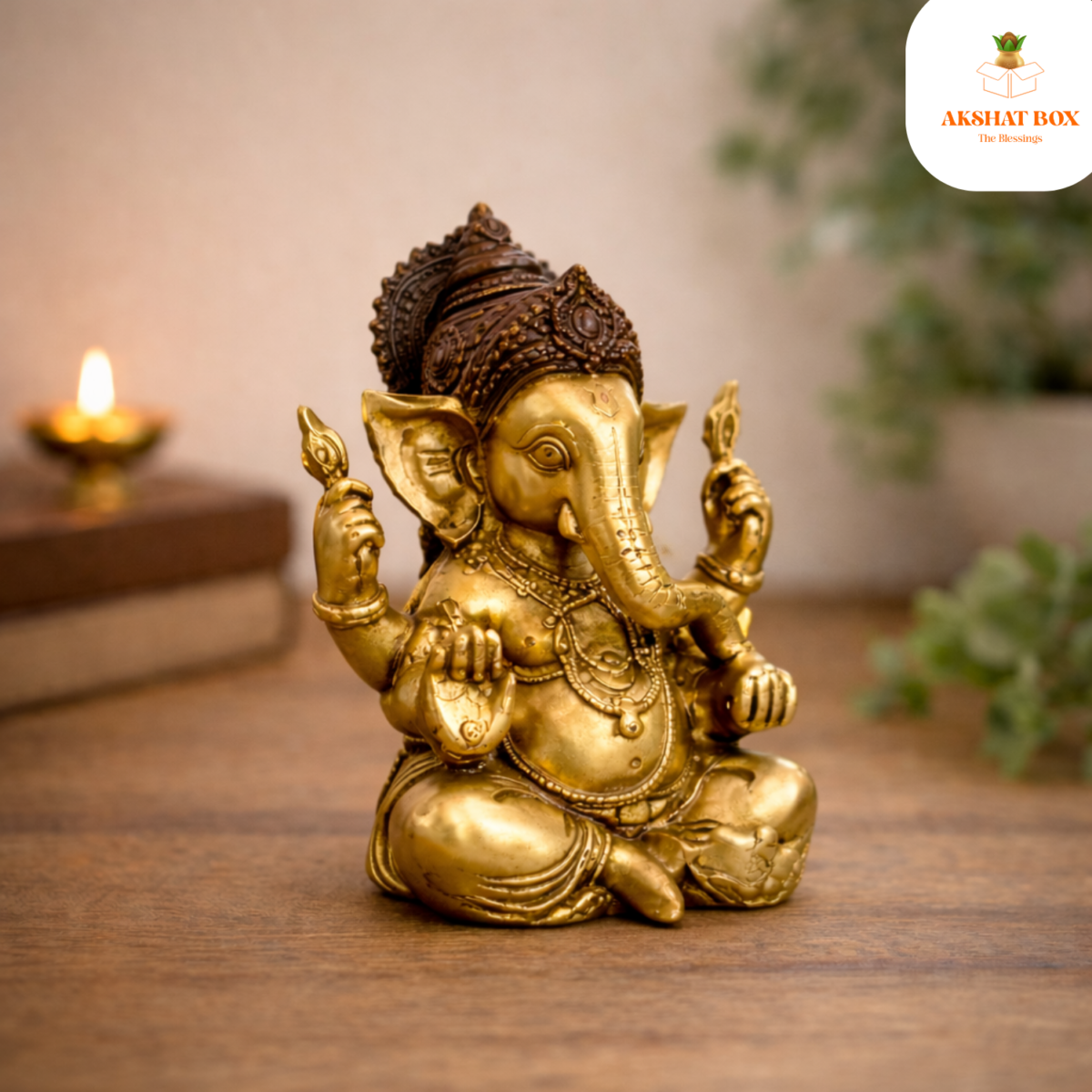 FINE POLISHED WITH ANTIQUE CROWN  GANESHA STATUE - Image 4