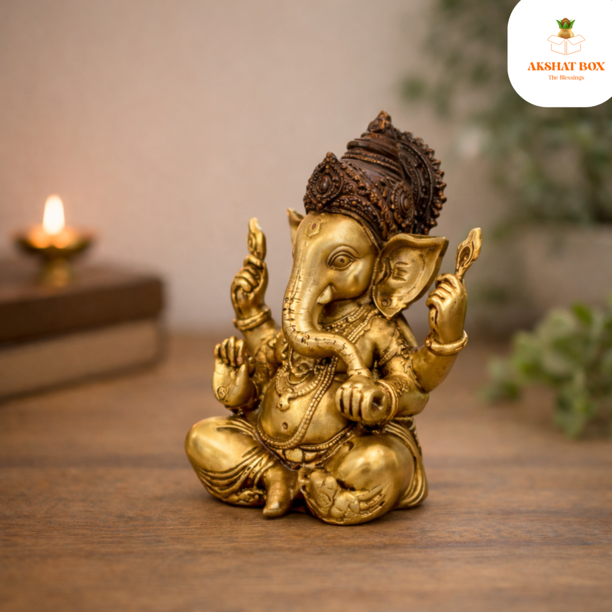 FINE POLISHED WITH ANTIQUE CROWN  GANESHA STATUE - Image 5