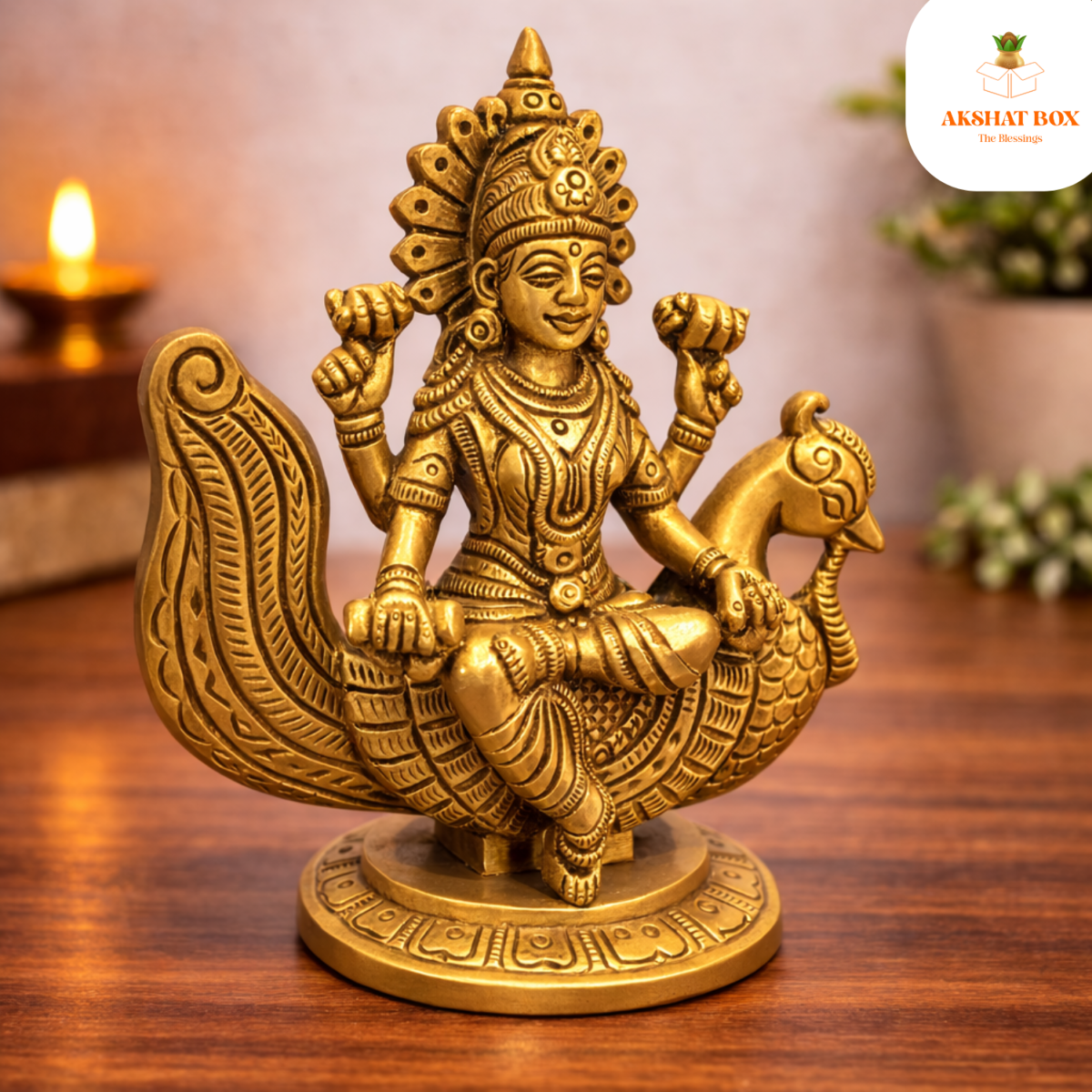 Brass Swarswati Idol  sitting on Hans - Image 3