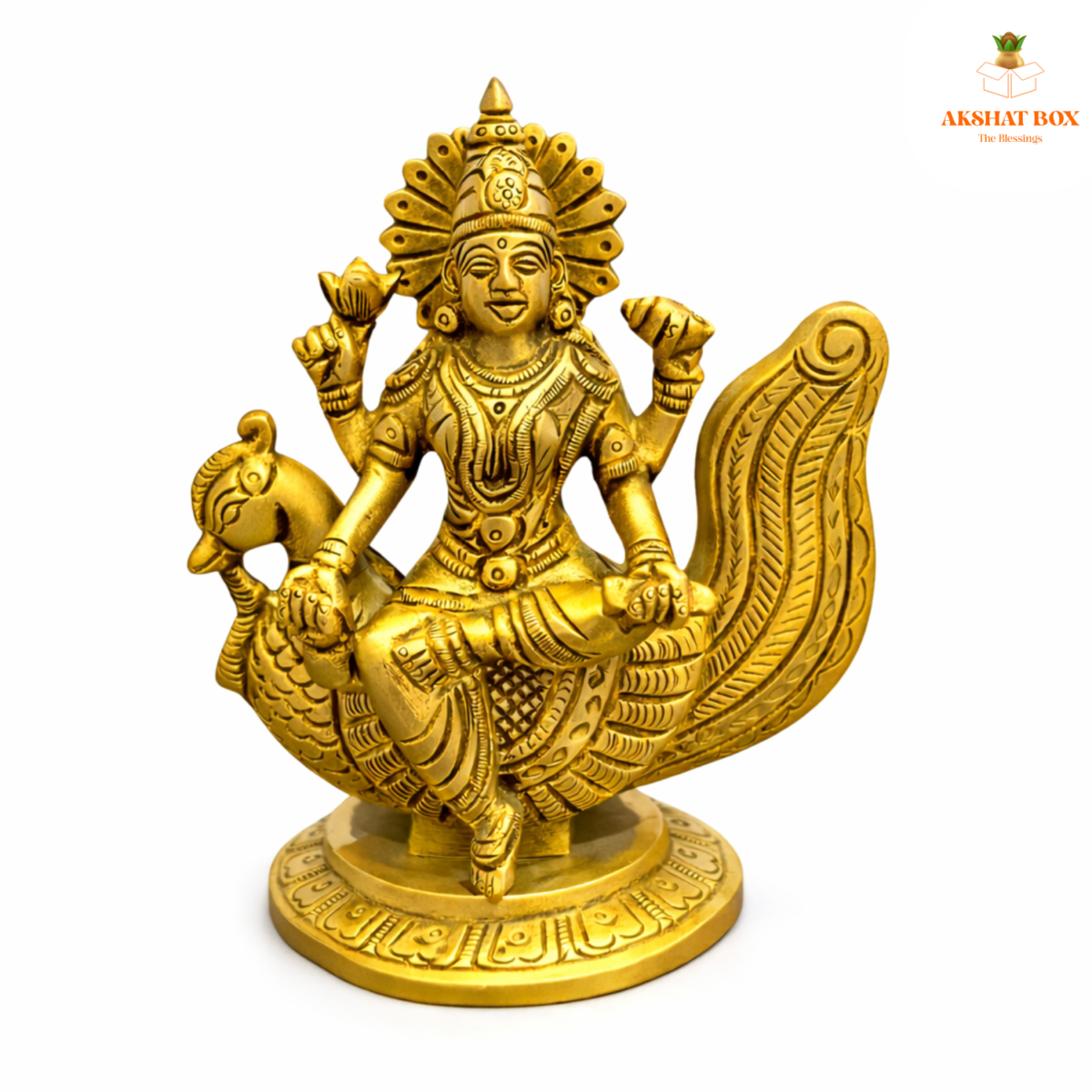 Brass Swarswati Idol  sitting on Hans - Image 4