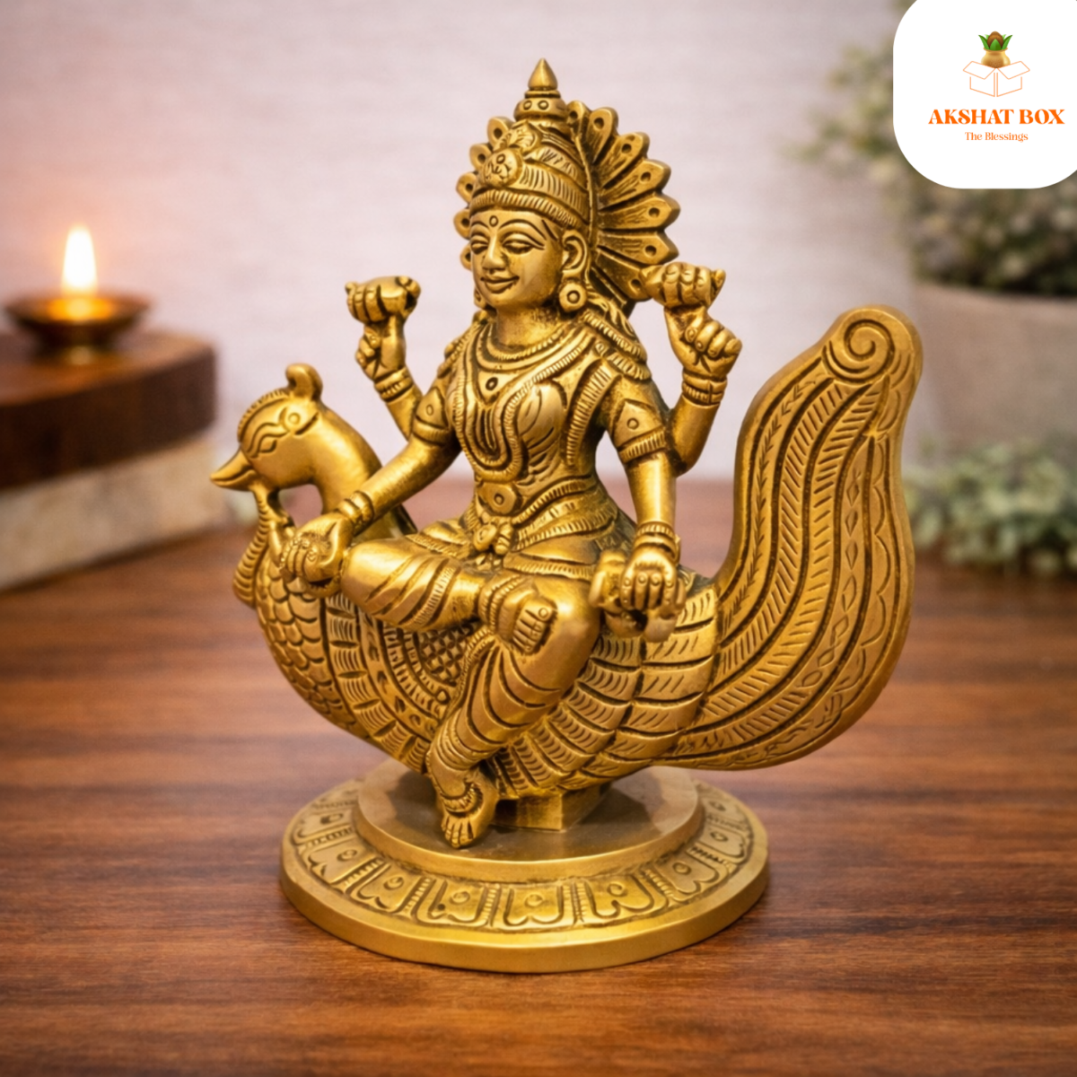 Brass Swarswati Idol  sitting on Hans - Image 6