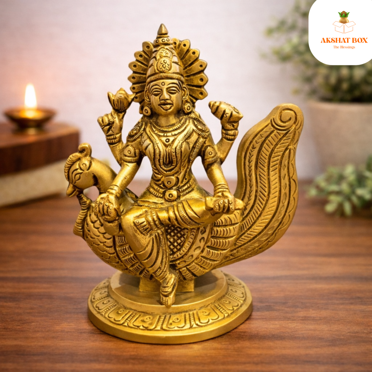 Brass Swarswati Idol  sitting on Hans - Image 8