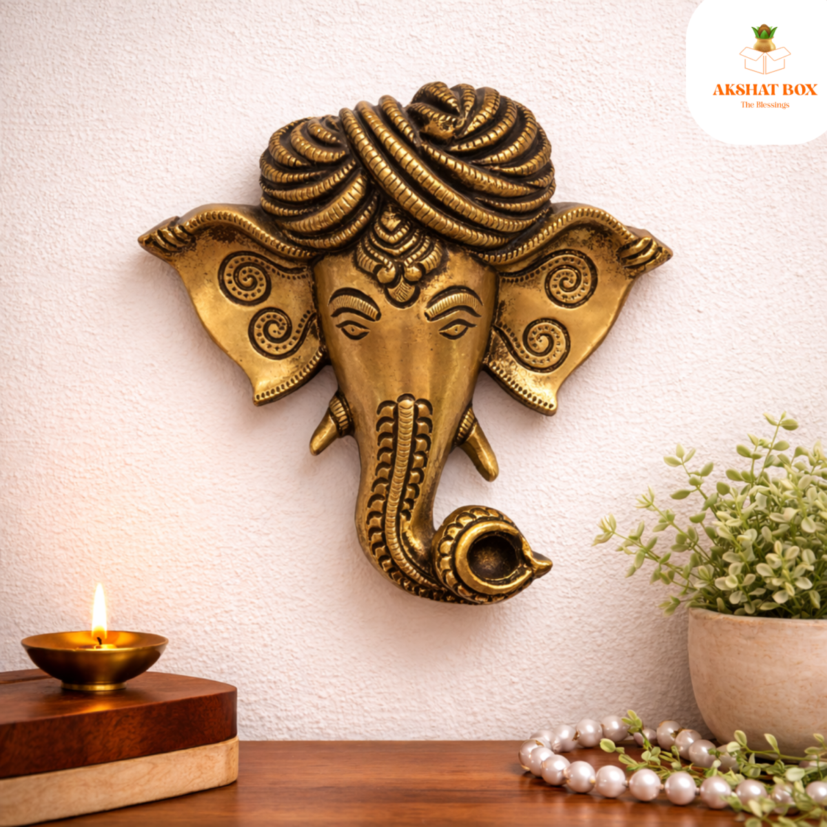 Antique Ganesha face with turban  wall hanging - Image 6