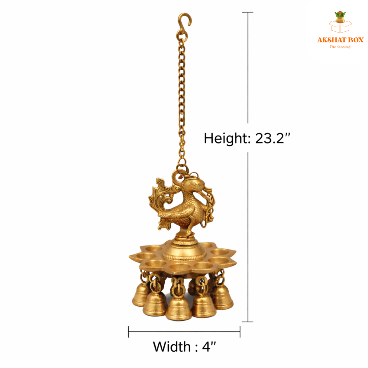 Peacock hanging diya brass with bell - Image 2