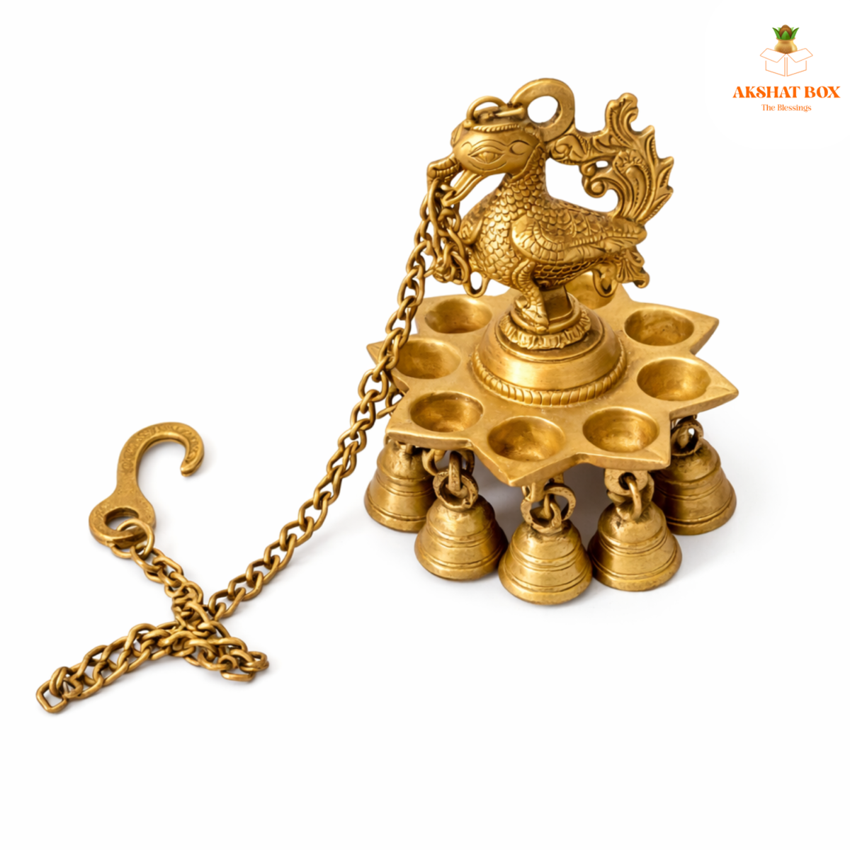 Peacock hanging diya brass with bell - Image 3