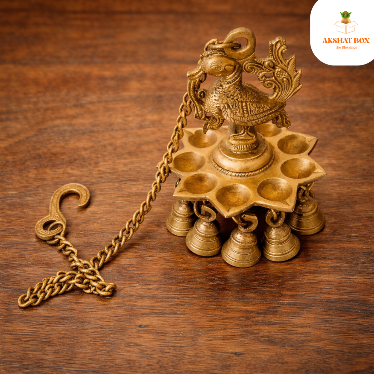 Peacock hanging diya brass with bell - Image 4