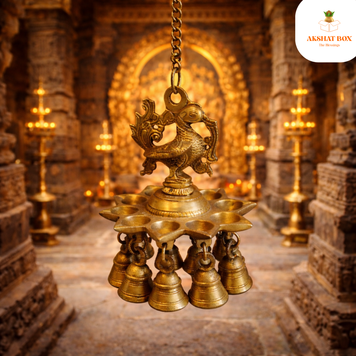 Peacock hanging diya brass with bell - Image 5