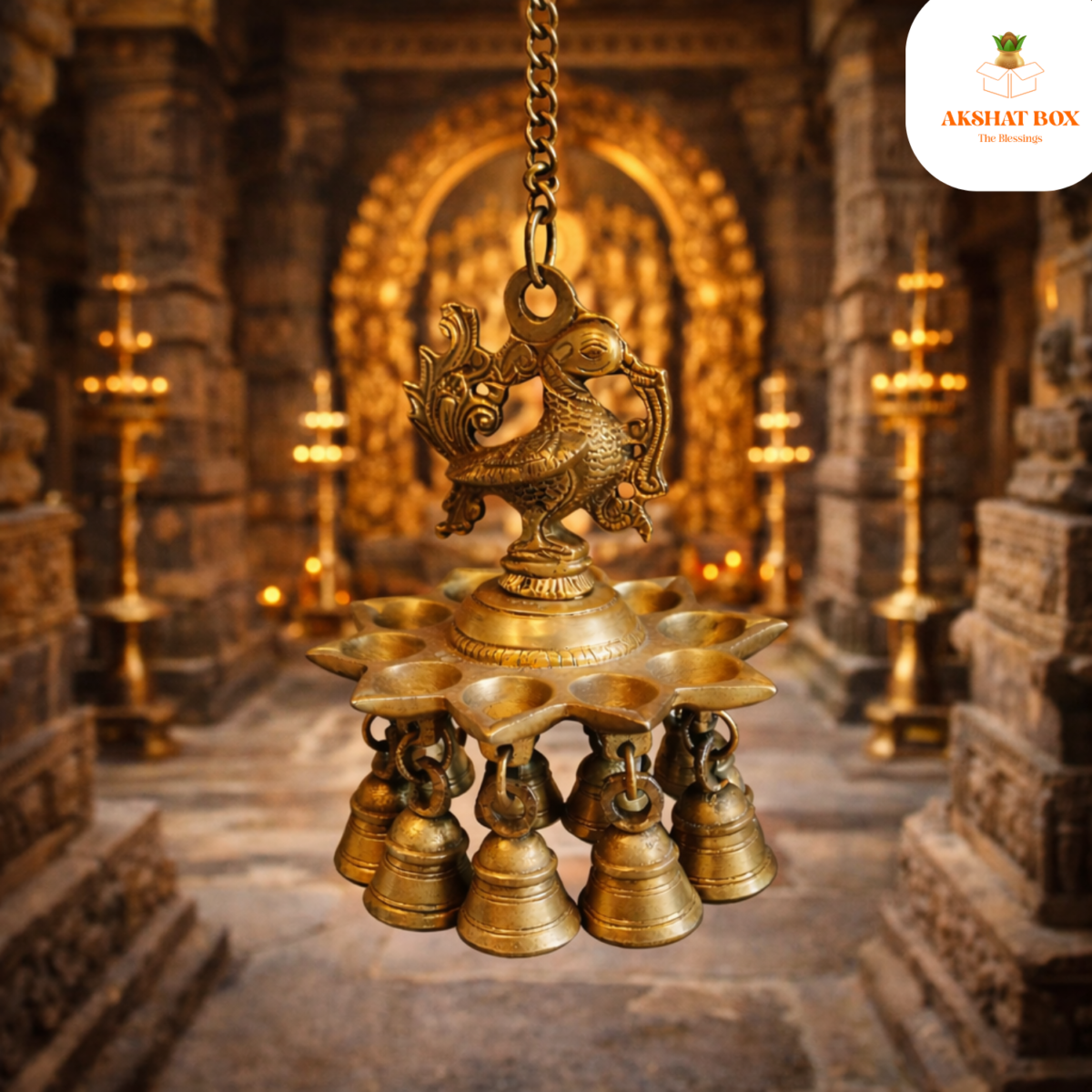 Peacock hanging diya brass with bell - Image 6