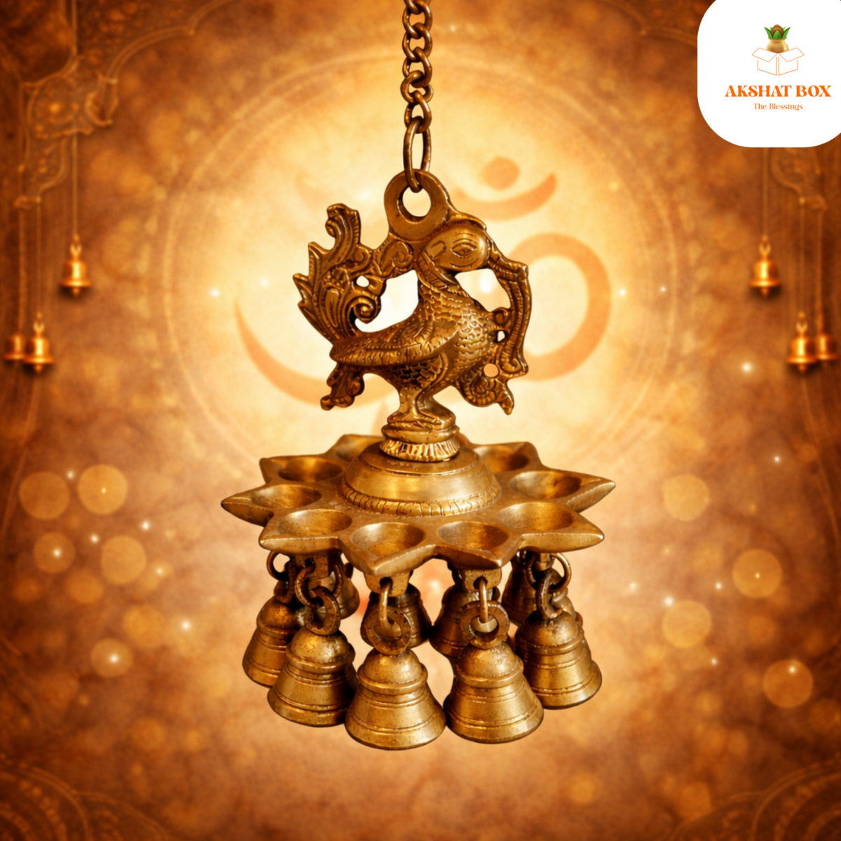 Peacock hanging diya brass with bell - Image 7