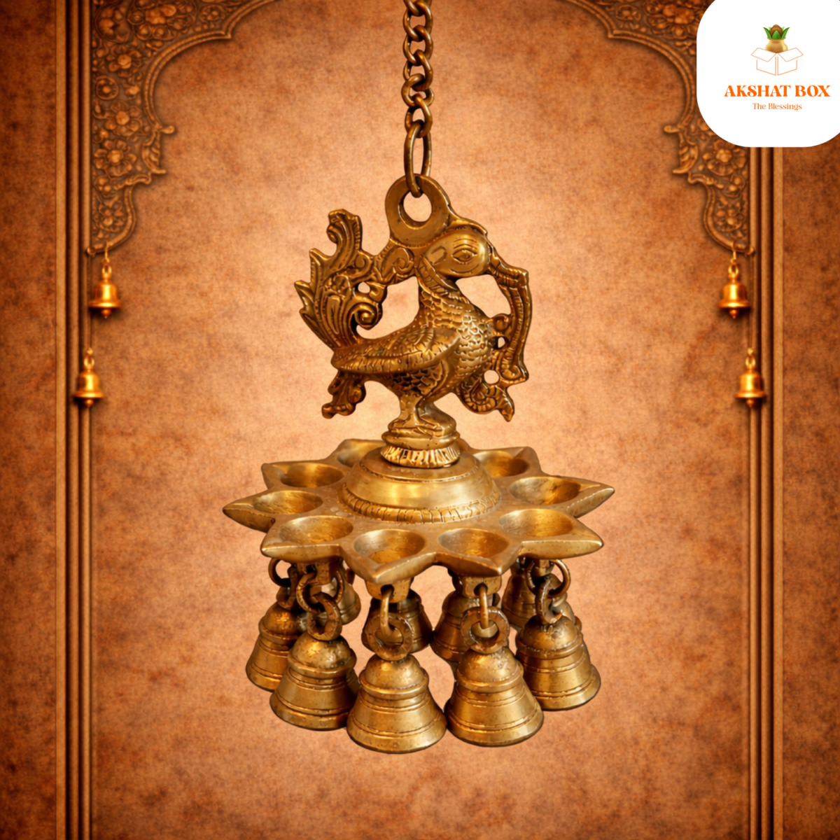 Peacock hanging diya brass with bell - Image 8