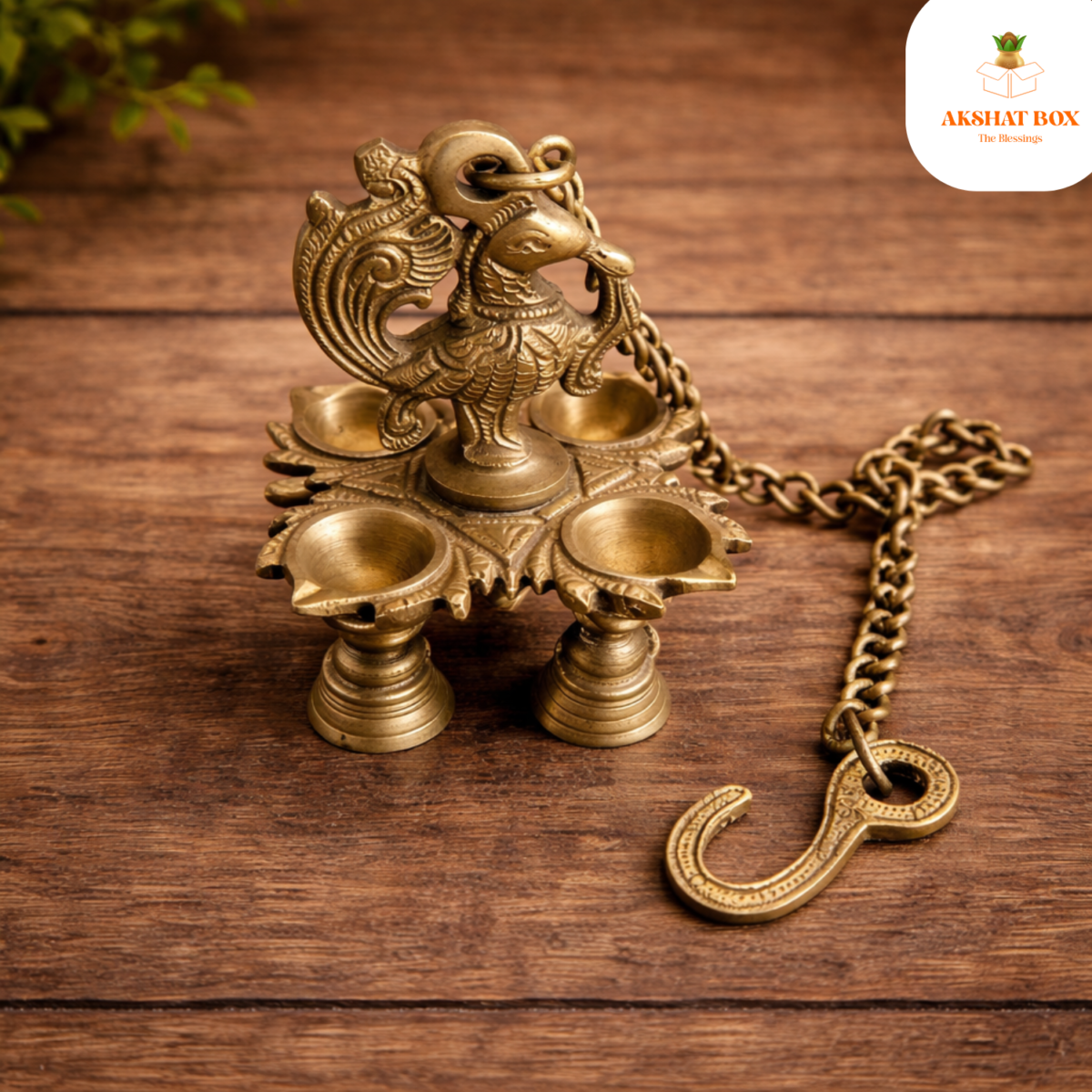 Brass chowmukhi Design diya With Chain Hanging - Image 2