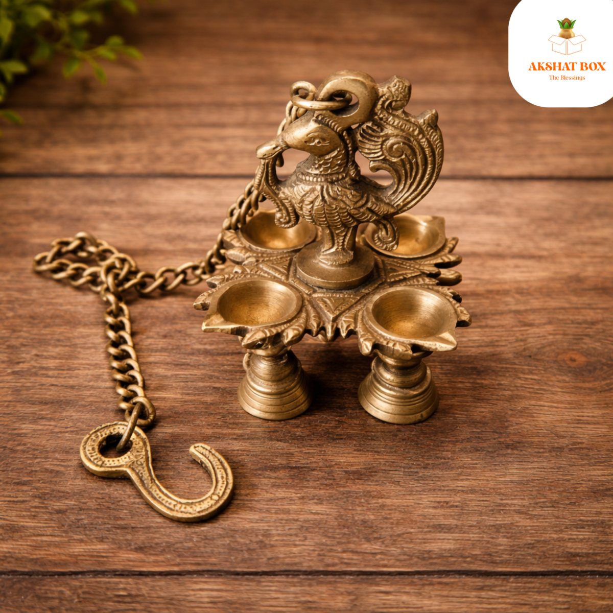 Brass chowmukhi Design diya With Chain Hanging - Image 3