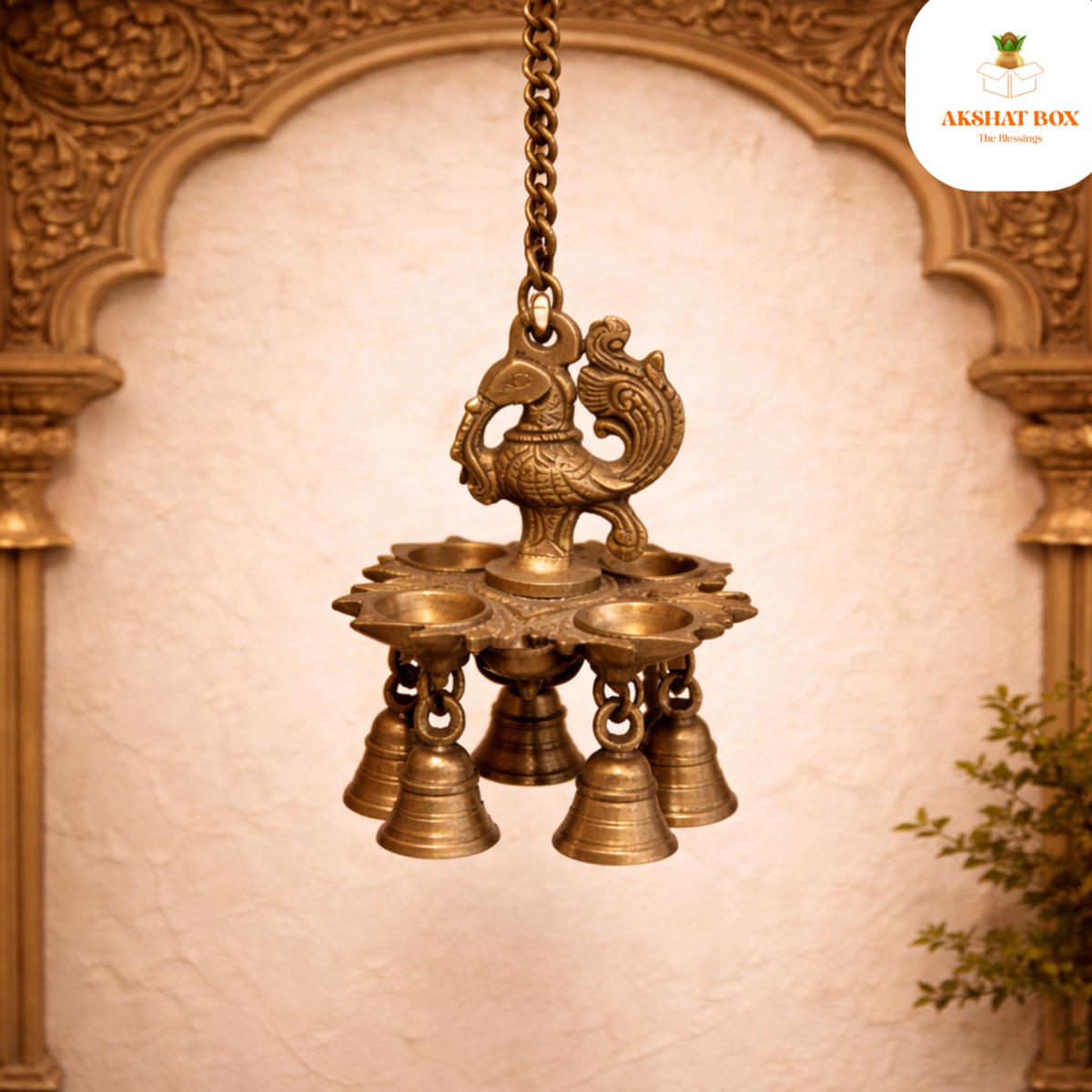 Brass chowmukhi Design diya With Chain Hanging - Image 4