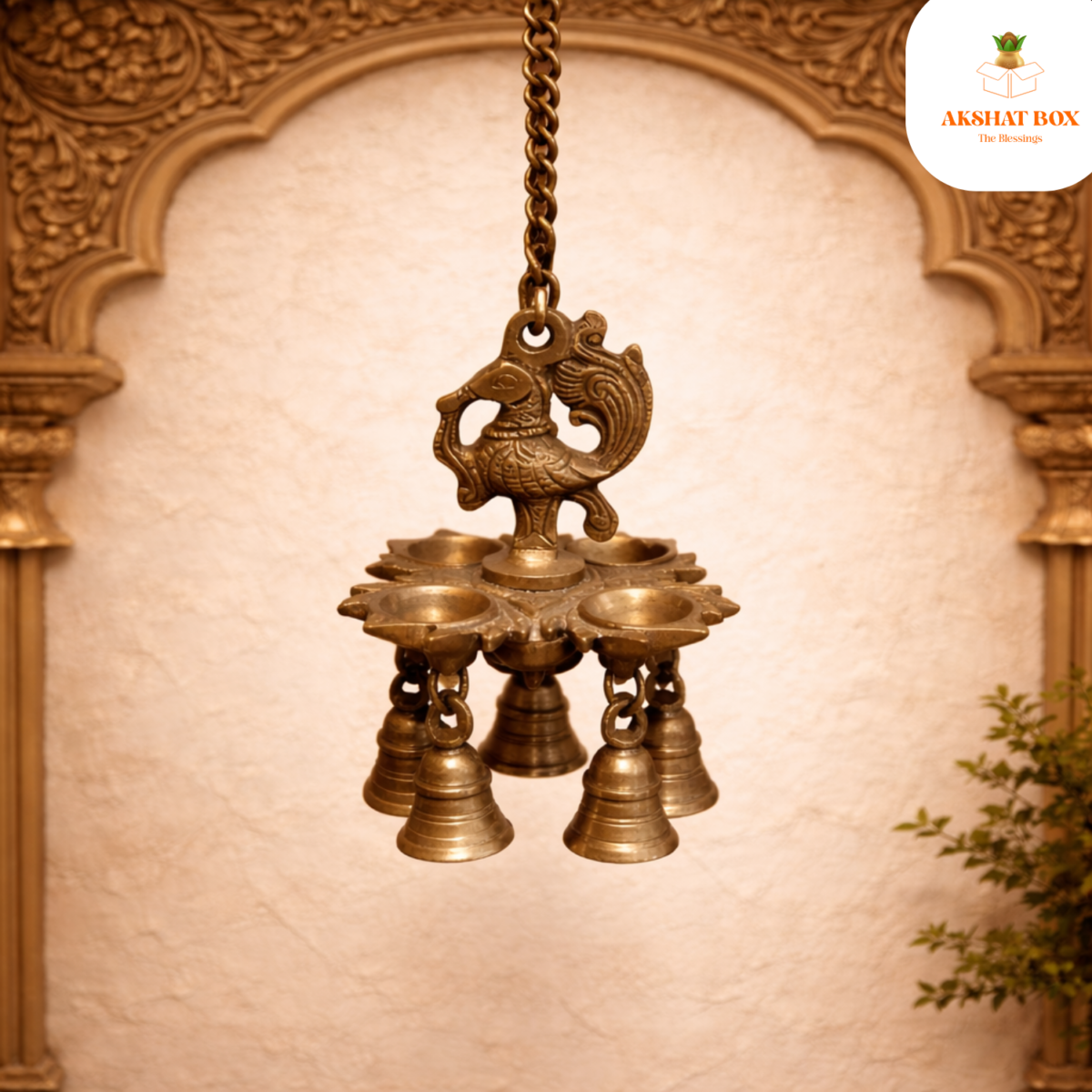 Brass chowmukhi Design diya With Chain Hanging - Image 5