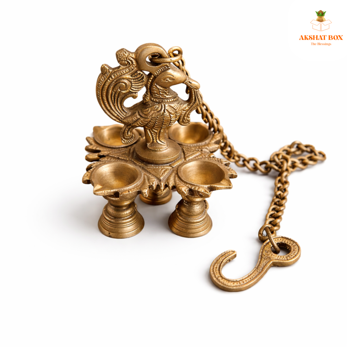 Brass chowmukhi Design diya With Chain Hanging - Image 7