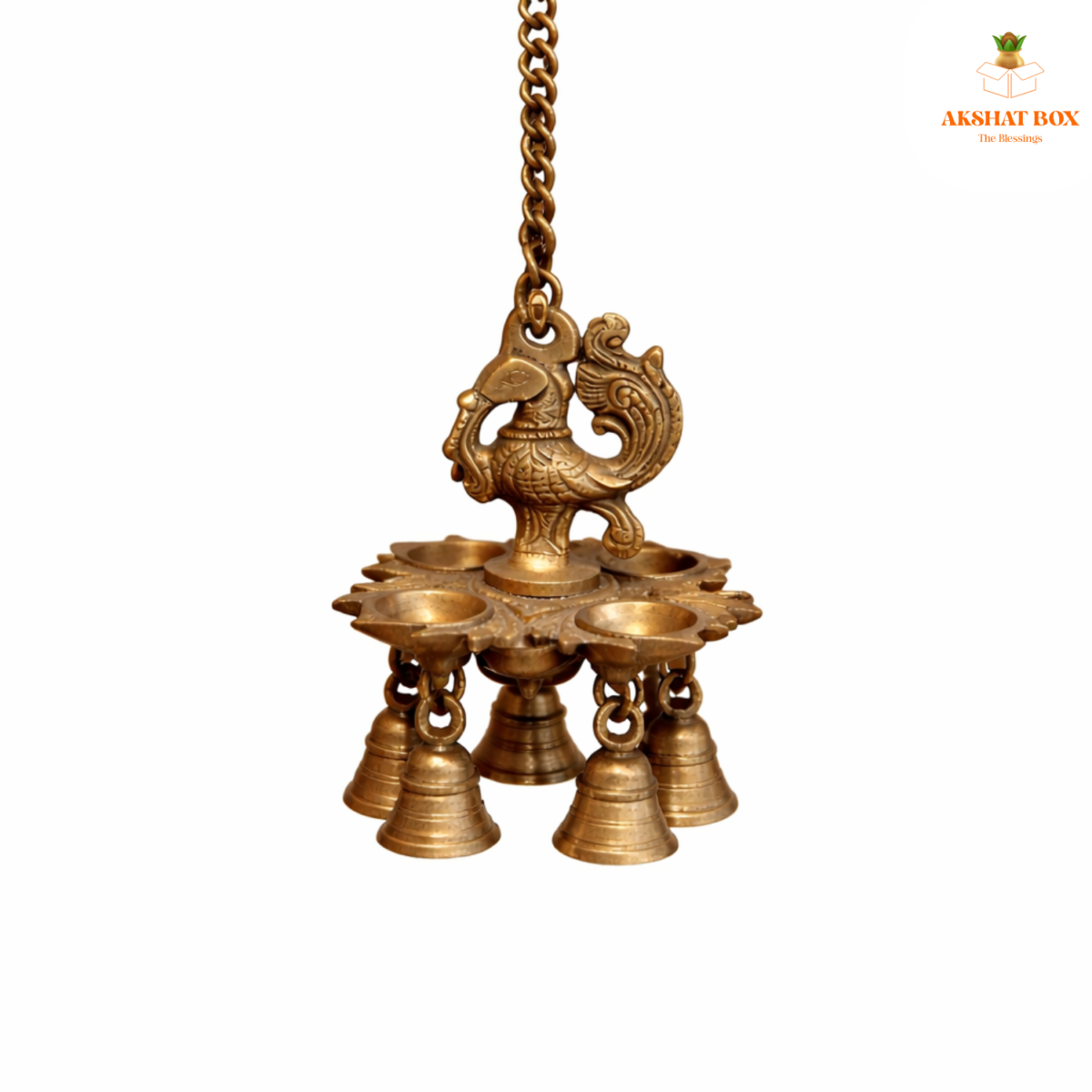 Brass chowmukhi Design diya With Chain Hanging - Image 8